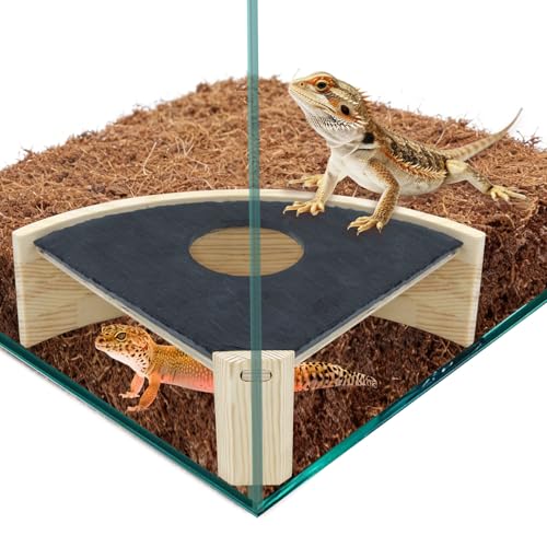 Natural Slate Reptile Basking Platform, 7.7-Inch Corner Terrarium Shelf with Climb-Through Opening for Leopard Geckos, Small Lizards and Hermit Crabs