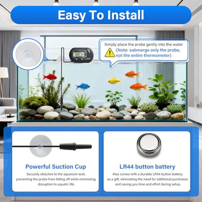 Digital Aquarium Thermometer Fish Tank Thermometer Test with Large LCD Display Fahrenheit/Celsius(℉/℃) for Aquarium Reptile Terrarium Turtle Tank