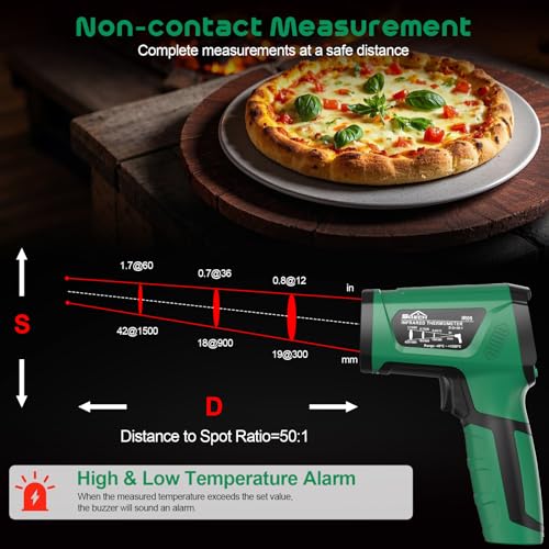 Infrared Thermometer Gun,SQECH Laser Thermometer Gun -40℉～2192℉(-40℃～1200℃),50:1 Non-Contact High Temp Thermometer with Thermocouple Probe,Color Backlight,Adjustable Emissivity,for Industry&Home - color: Green(-40℉～2192℉)