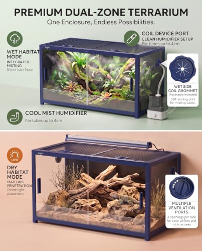 120 Gallon Reptile Tank, 4x2x2 Reptile Enclosure Front Sliding Door | Stackable ventilation 120 Gallon Bearded Dragon Tank anti-escape locks and no-fingerprint handles maximizes UVB transmissionn - color: Blue, size: 120 Gallon