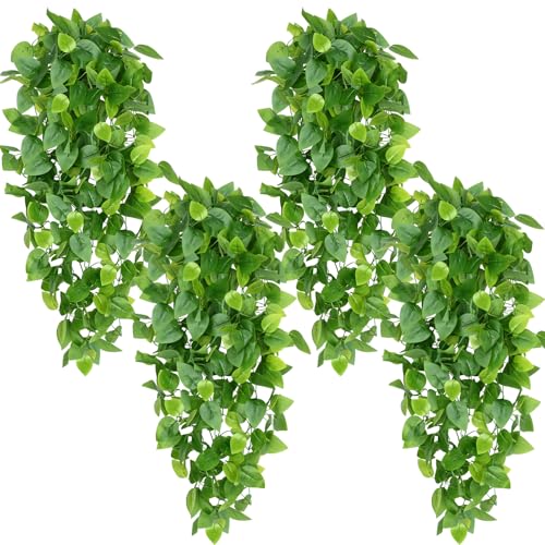 Fake Hanging Plants, 8Pcs Faux Ivy Pothos Vines Greenery | UV Resistant Faux Outdoor Plants Ivy Vines for Modern Boho Patio Outdoor Indoor Party Wall Porch Gazebo Aesthetic Decor - color: Epipremnum Aureum, size: 8Pcs Plants
