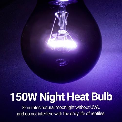 REPTI ZOO 2PCS Reptile Heat Lamp, 150W Night Heat Bulb Moonlight Bulb Purple Infrared Heating Lamp Simulate Natural Moonlight Night Heat Bulb for Reptile Amphibian - style: 150W Night Heat Lamp