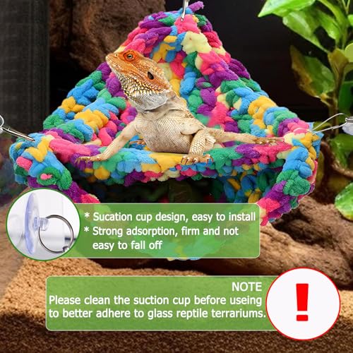 QWR Hand-Knitted‌ Soft Lizard Hammock,Double-Layer Hammock for Bearded Dragon Tank,Hanging Reptile Swing Hammock with Strong Adhesive Hooks,for Lizard Gecko Chameleon Hide(Triangular)
