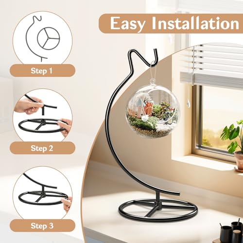 Ornament Display Stand with Hook, 11" Black Iron Hanging Stand for Air Plants, Glass Balls, Witch Balls, Terrariums, Christmas & Wedding Decorations, Home & Office Decor (black)