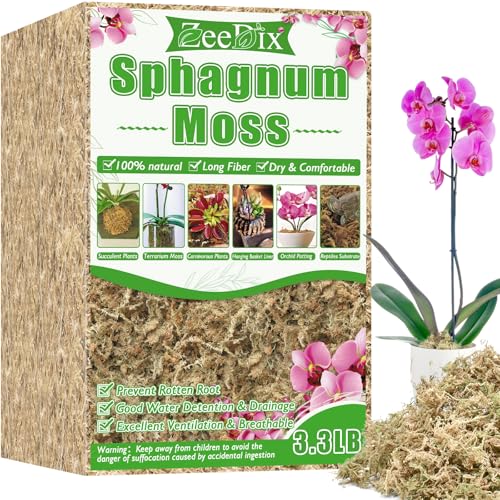 3.3 lb Premium Sphagnum Moss Bulk, Dried Long Fiber Orchid Sphagnum Peat Moss for Indoor Outdoor Plants, Carnivorous Plants, Succulent, Monstera & Reptiles Habitats (Expands to 60 qt) - size: 3.3 pounds