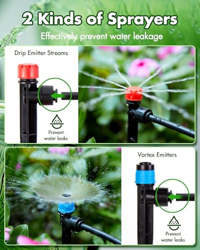95.5FT Drip Irrigation System Kits - Automatic Garden Watering Sprinkler with 1/2 & 1/4 inch Tubing Hose Patio Misting Plant Irrigation Water Equipment Quick Connector for Greenhouse Flower Beds Lawn - size: 95.5FT:16.5FT Main tube+ 79FT 1/4 tube