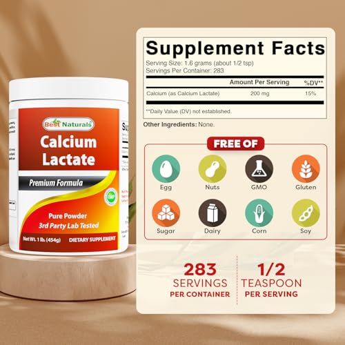 Best Naturals Calcium Lactate Pure Powder 1 Pound