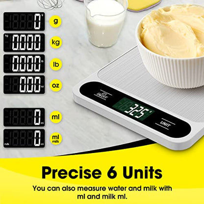 Mik-Nana Food Scale White, 22lb/10kg Digital Kitchen Scale Grams and oz for Baking Cooking and Weight Loss, 1g/0.04oz Precise Graduation, Easy Clean Stainless Steel - color: White