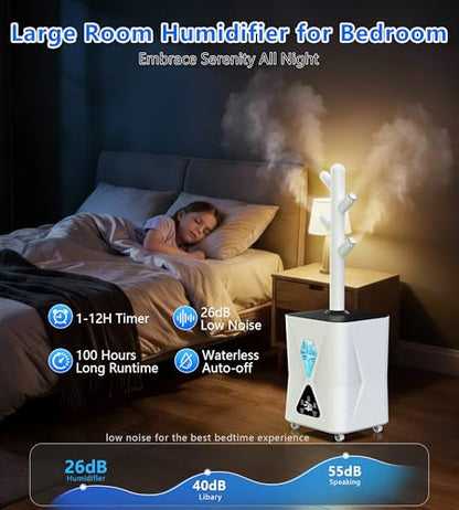 Humidifier Large Room,13L/3.43Gal 1400 sq.ft, Cool Mist Humidifiers for Bedroom with 1350mL/H Spray Output for Home, Office, Plants, Warehouse, House