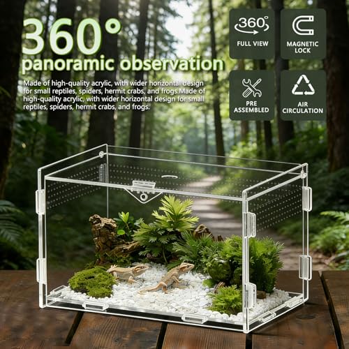 Jumping Spider Enclosure, Small Reptile Insect Terrarium, Spider Tank with Magnetic Door & All-Side Vent, Pre-Assembled Habitat for Spiderling, Mantis, Tarantula, Snail 4.7" * 4.7" * 7.8(Horizontal)