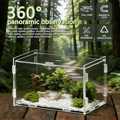 Jumping Spider Enclosure, Small Reptile Insect Terrarium, Spider Tank with Magnetic Door & All-Side Vent, Pre-Assembled Habitat for Spiderling, Mantis, Tarantula, Snail 4.7" * 4.7" * 7.8(Horizontal)