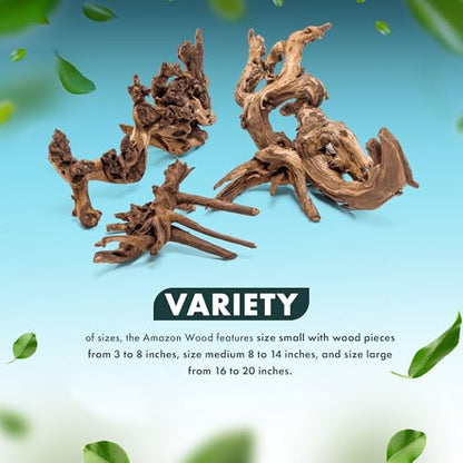 Natural Aquarium Driftwood for Fish Tanks, Terrarium, Reptile Habitats, Freshwater Aquatic Decor - Small to Large Pieces (Amazon Wood (Small) 4-8", 10 Pieces) - size: 10 Pieces