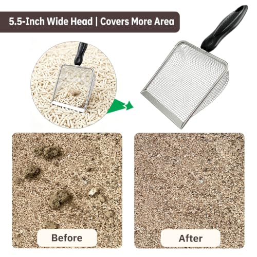 2 Pack Chicken Poop Scooper, 5.5" Metal Mesh Shovel | 3.8mm & 5mm Mesh Metal Chicken Coop Rake and Scoop Tool, Ideal for Poultry Housing, Cat Litter Boxes and Sand Sifting
