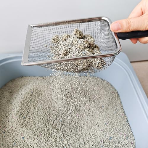 2Pcs Metal Litter Scooper Stainless Steel Metal Cat Litter Poop Scoop with 2.0mm & 3.8mm Mesh,Litter Cleaner Sifter for Cat,Dog,Kitty,Rabbit,Hamster, Reptile