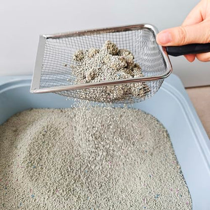 2Pcs Metal Litter Scooper Stainless Steel Metal Cat Litter Poop Scoop with 2.0mm & 3.8mm Mesh,Litter Cleaner Sifter for Cat,Dog,Kitty,Rabbit,Hamster, Reptile