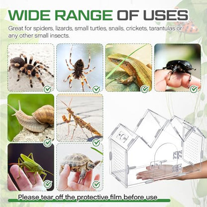 Weysat Jumping Spider Enclosure 11.2" x 4.7" x 8" Acrylic Tarantula Enclosure Castle Style Insect Terrarium with Magnetic Door Transparent Terrarium for Reptiles, Amphibians and Spiders - size: 11.2" X 4.7" X 8"