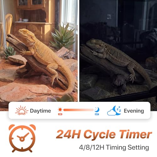 LED UVB Reptile Light with Timer & Dimmer (12inch) | 12W Full Spectrum UVA UVB Lamp with 3 Lighting Modes,5-Level Dimmable,4/8/12H Cycle Timer,for Bearded Dragon,Gecko,Tortoise - size: 12inch
