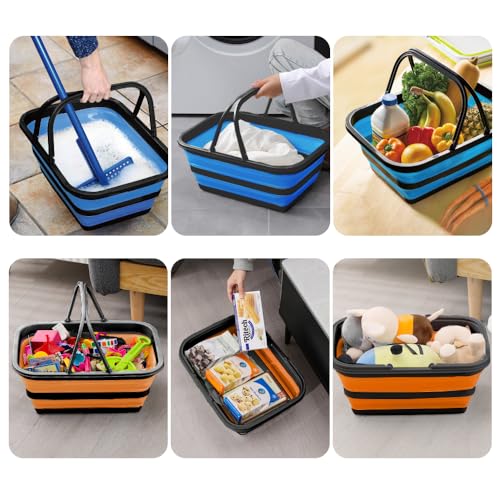 Monozuki Collapsible Sink 2 Pack 4.8Gal/18.1L, Heavy Duty Foldable Basin with Handles for Camping, Car Wash, Kitchen – Also Use as Storage Basket for Home, Garage, RV (Grey+Khaki) - color: Grey+khaki((4.8 Gal/18.1l)