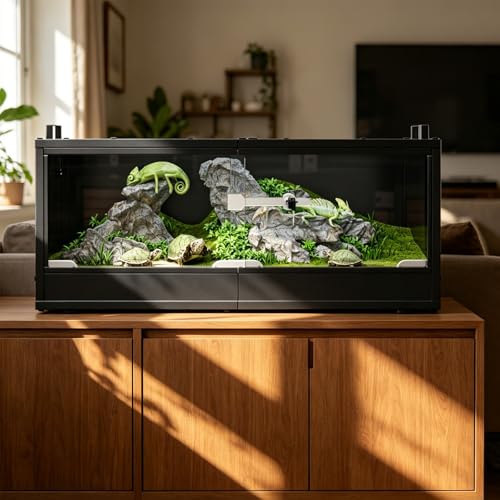 20 Gallon Reptile Tank Front Opening Reptile Terrarium Tank with Breathable Metal Screen Top Reptile Enclosure with Sliding Glass Door Safety Lock for Insects, Lizards, Geckos, Snakes, Small Animals