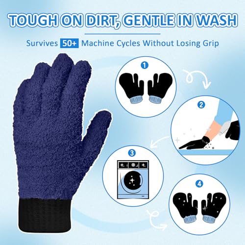 MIG4U 2 Pairs Microfiber Gloves - Dusting Gloves for House Cleaning - Washable Blind Cleaner Duster Tool (Navy,S/M) - color: Navy 2 Pairs, size: Small-Medium