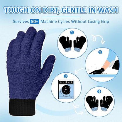 MIG4U 2 Pairs Microfiber Gloves - Dusting Gloves for House Cleaning - Washable Blind Cleaner Duster Tool (Navy,S/M) - color: Navy 2 Pairs, size: Small-Medium