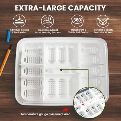 16 Grids Reptile Egg Incubation Box, Plastic Independent Grid Egg Tray, Hatching Container for Turtle Lizard Gecko Snake Eggs