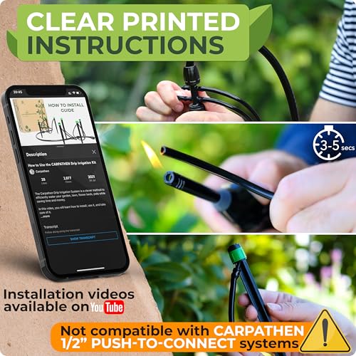 Drip Irrigation System Kit for Garden Watering, Sprinkler, 100 ft | For Garden, Yard, Raised Beds, Plants, Lawn, with Barbed 5/16 Mainline + 1/4 Tubing + 30 Emitters, 20-45 PSI and up to 40 GPH - size: Barbed Fitting 100 feet