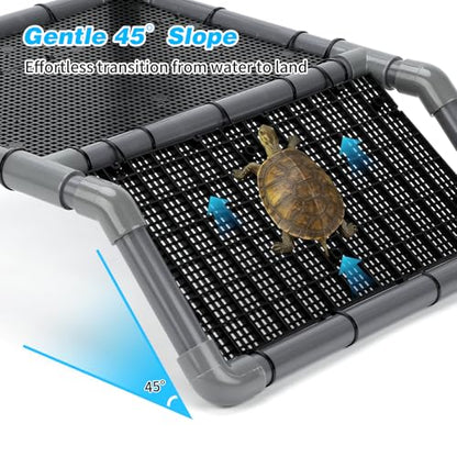 SKARUS Large Hanging Turtle Basking Platform for 55-150 Gallon Tanks | Adjustable Height 7.9"-13.8", Dual Mounted Support Arms, Non-Slip Climbing Ramp, Aquatic Reptiles, Frogs