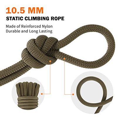 AOLEBA 10.5 mm Static Climbing Rope 10M(32ft) 20M(64ft) 30M(96ft) 50M(160ft) 70M(230ft) Outdoor Rock Climbing Rope, Escape Rope Ice Climbing Equipment Fire Rescue Parachute Rope - color: Brown, size: 160ft
