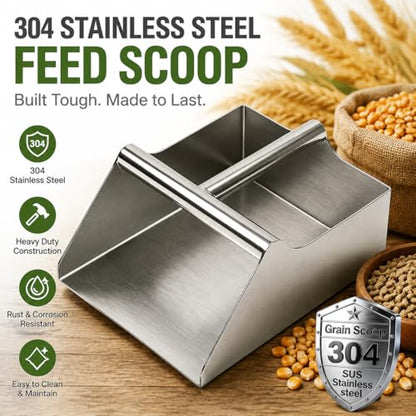 304 Stainless Steel Large Metal Scoop, 120 Ounce Heavy Duty Ice Scoop | Heavy Duty Rustproof Design, Ergonomic Grip Handle, Easy to Clean. Perfect for Ice, Commercial, Livestock and Pet Dog Feeding - size: 120 OZ