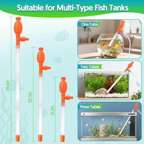 Fish Tank Cleaner Gravel Vacuum for Aquarium | Aquarium Siphon, Water Changer, Double Sided Sponge Brush Algae Scraper, Fish Tank Cleaning Kit, Gravel & Sand Cleaning - color: Orange