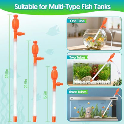 Fish Tank Cleaner Gravel Vacuum for Aquarium | Aquarium Siphon, Water Changer, Double Sided Sponge Brush Algae Scraper, Fish Tank Cleaning Kit, Gravel & Sand Cleaning - color: Orange