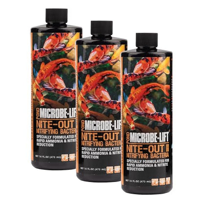 MICROBE-LIFT Nite-Out II Water Cleaner for Outdoor Ponds and Water Gardens, Rapid Ammonia and Nitrite Reduction (16 Ounces) (Pack of 3) - size: 16 Ounces (Pack of 3)