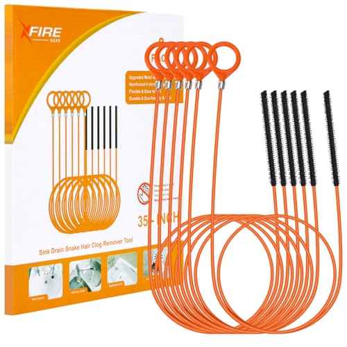 35 Inch Anti-break Metal Drain Snake, 6PCS Hair Clog Remover | Drain Cleaner Tool with Nylon Coating Sink Snake, Clog Remover for Shower, Bathroom Sink Tub - color: Orange-N-35IN