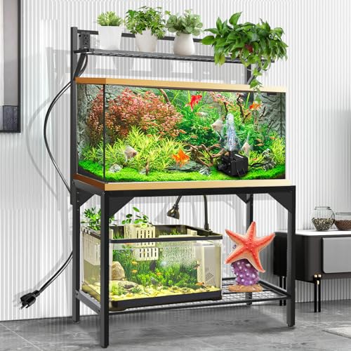 40 Gallon Fish Tank Stand – Aquarium Stand with Power Outlets, 37.7" x 19.2" x 58.66", Heavy-Duty Metal Tank Stand, 40 Gallon Reptile Tank Stand for Home Office – Tank Not Included (Black)