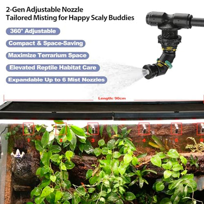 J&A Reptile Mister, Automatic Misting System for Terrarium with Adjustable Spray Nozzles, Black