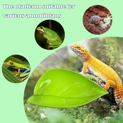 KABASI 3 Pack Plastic Leaf Platform with 6pcs Suction Cups for Reptile Frog | Leaf-Shaped Reptile Basking Resting Spot Habitat Decorations, Tree Frog Tank Accessories for African Dwarf Amphibian, Green