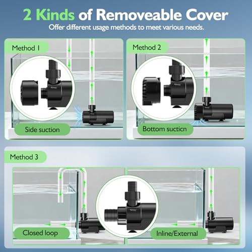 hygger 15W-100W Water Pump with Controller (Up to 3430GPH), Submersible/Inline Return Pump with Adjustable Mode/Flow, 2 Fountain Pump with 2 Inlet Cover and 3 Nozzles, for Fish Tank, Pond, Aquarium - size: 1321GPH-45W