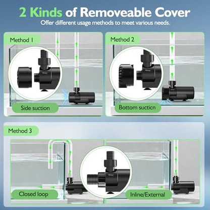 hygger 15W-100W Water Pump with Controller (Up to 3430GPH), Submersible/Inline Return Pump with Adjustable Mode/Flow, 2 Fountain Pump with 2 Inlet Cover and 3 Nozzles, for Fish Tank, Pond, Aquarium - size: 3430GPH-100W
