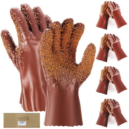 Teenyyou 4 Pairs Sewer Snake Gloves Non Slip and Reusable PVC Sewer Abrasion Resistant Drain Cleaning Waterproof Safety Plumbing Snake Gloves for Men Women Plumber Tools(Brown, Regular) - color: Brown, size: Standard