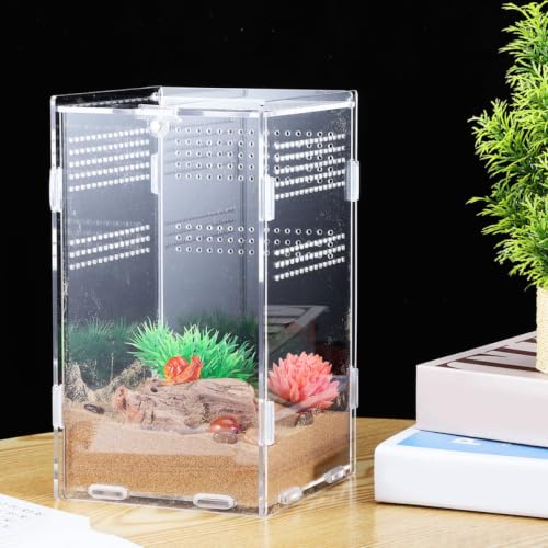 ORFOFE Easy to Assemble Acrylic Reptile Enclosure for Small Pets and Snakes with Modular Design and Ventilation Holes, Portable Reptile Breeding Box for Outdoor Use and Secure Transport