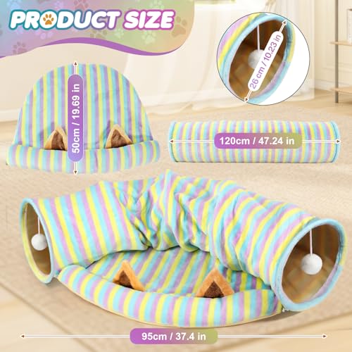 Spardar 2-in-1 Bunny Tunnel Bed, with Removable Mat Hideout,Stripe | Collapsible Tunnel Tubes Toys, Washable, Interactive Toys for Rabbits, Chinchilla, Hedgehog, Guinea, Kitty - color: Stripe