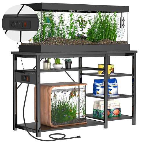 Keelian 55-75 Gallon Fish Tank Stand With Power Outlets for Aquarium Stand | 6 Sturdy Leg,1200 LBS Capacity,Heavy Duty,Cabinet for Fish Tank Accessories Storage,Metal Frame
