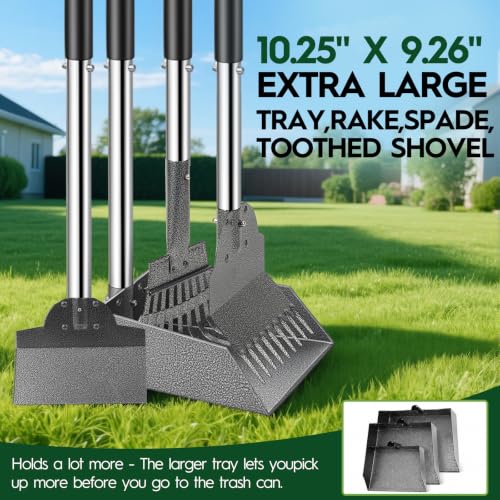 Dog Pooper Scooper for Large Dogs，10.25"X9.26" Extra Large Tray | Free with three extension rods, Reduce the frequency of garbage trips, for Large, Medium, Small Dogs & Multi-Dog Households - size: Extra Large 4-Pc Set