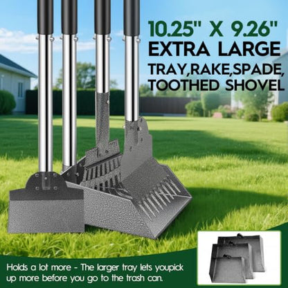 Dog Pooper Scooper for Large Dogs，10.25"X9.26" Extra Large Tray | Free with three extension rods, Reduce the frequency of garbage trips, for Large, Medium, Small Dogs & Multi-Dog Households - size: Extra Large 4-Pc Set