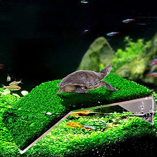 Turtle Basking Platform Lawn Turtle Resting Basking Platform Simulation Grass Repilte Ramp Tortoise Habitat Frog Terrapin Terrace Tank Accessories - size: L