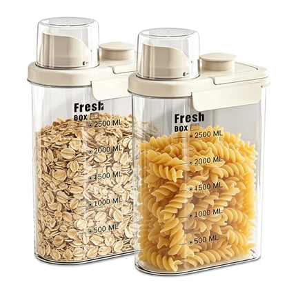 Air Tight Cereal Container Organizer-Two Pack 98oz Food Storage Container with Outlet Measuring Cup Lid, Ideal for Dry Food, Rice, Sugar, Pet Food dispenser - BPA free. (White). - color: White-2.8L*2