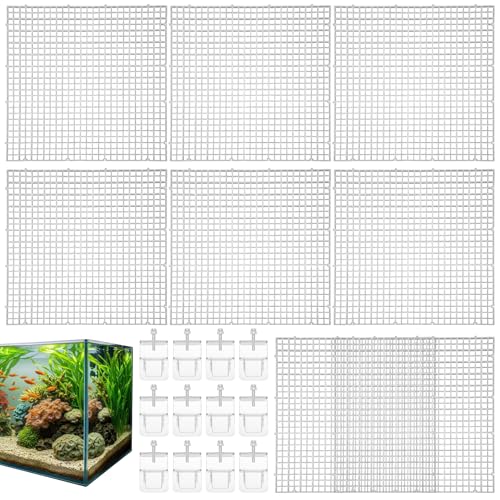 8 Pack Aquarium Lid, Fish Tank Lid with 12 Clips, Plastic Grid Panel Cover for Fish Tank Top, Aquarium Divider Board, Isolation Plate for Filter Tray, Terrarium Lids, 11.8 x 11.8 Inch