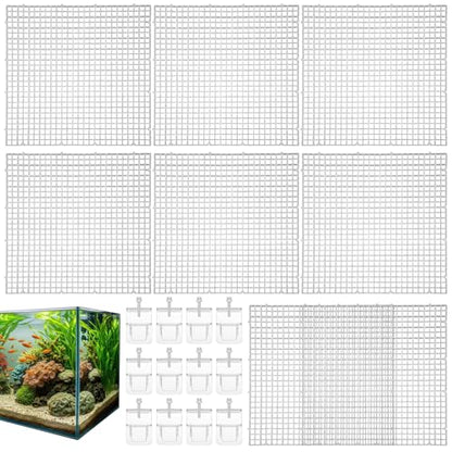 8 Pack Aquarium Lid, Fish Tank Lid with 12 Clips, Plastic Grid Panel Cover for Fish Tank Top, Aquarium Divider Board, Isolation Plate for Filter Tray, Terrarium Lids, 11.8 x 11.8 Inch