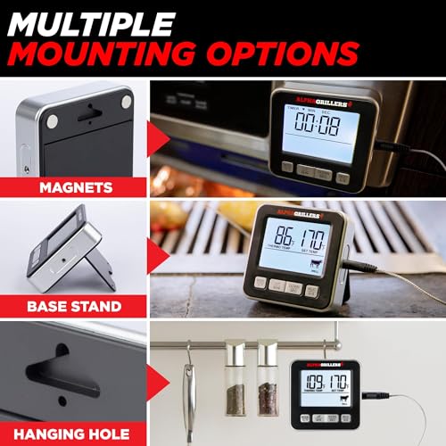 Alpha Grillers Meat Thermometer Digital, Wired Probe for Oven & Grill | 7 Preset Temperature Alerts, Timer & Alarm for Cooking, Baking & BBQ